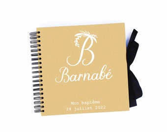 Livre d'or baptême garçon kraft personnalisé -initiale ornée - baptême champêtre - cadeau baptême - souvenir baptême - album baptême