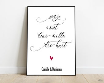 Affiche personnalisée couple Saint Valentin - Saint Valentin - Affiche Saint Valentin - Affiche couple personnalisée-Cadeau Noel