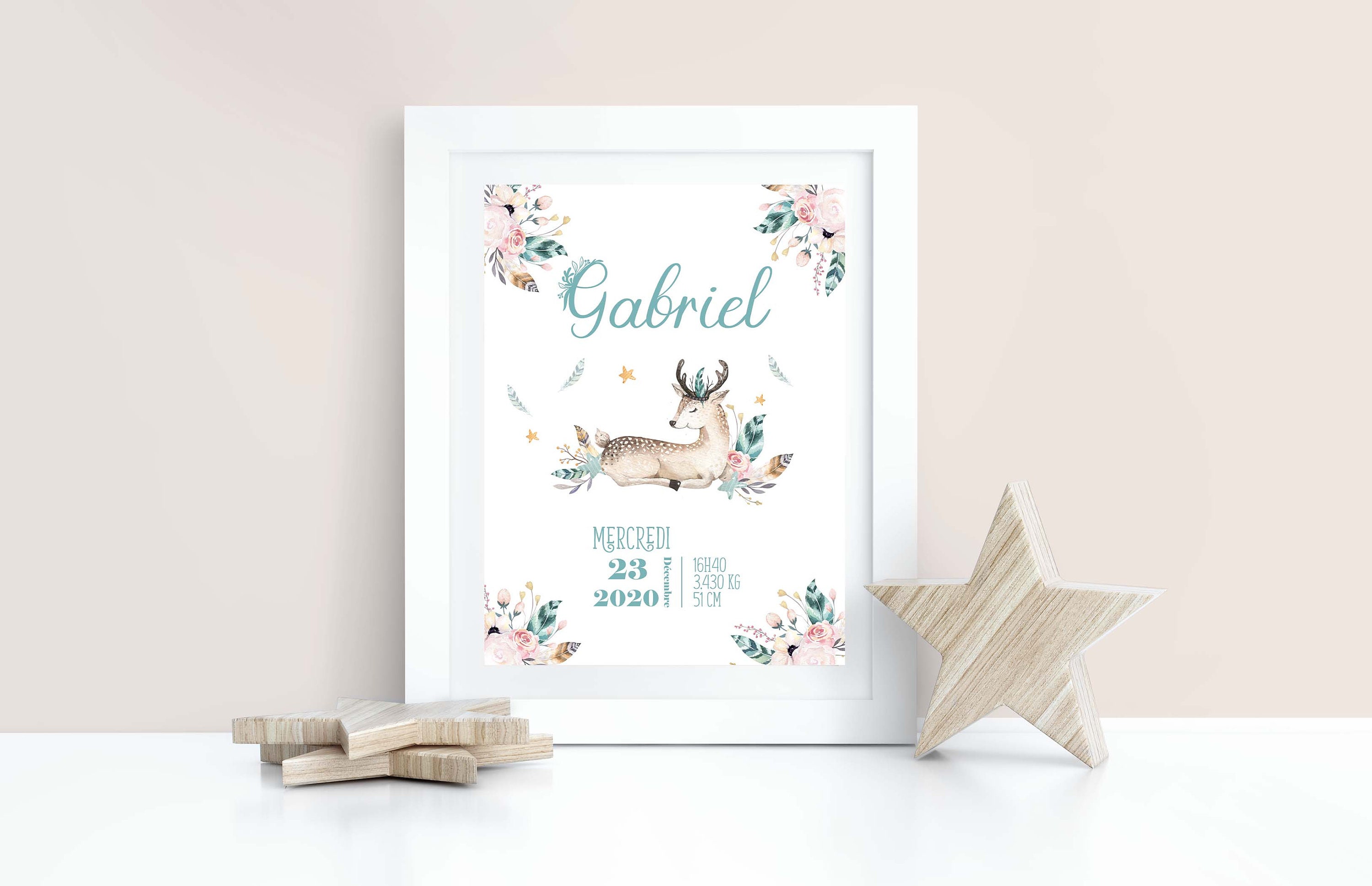 Affiche Naissance Personnalisée - Affiche Bébé Cadeau Personnalisé