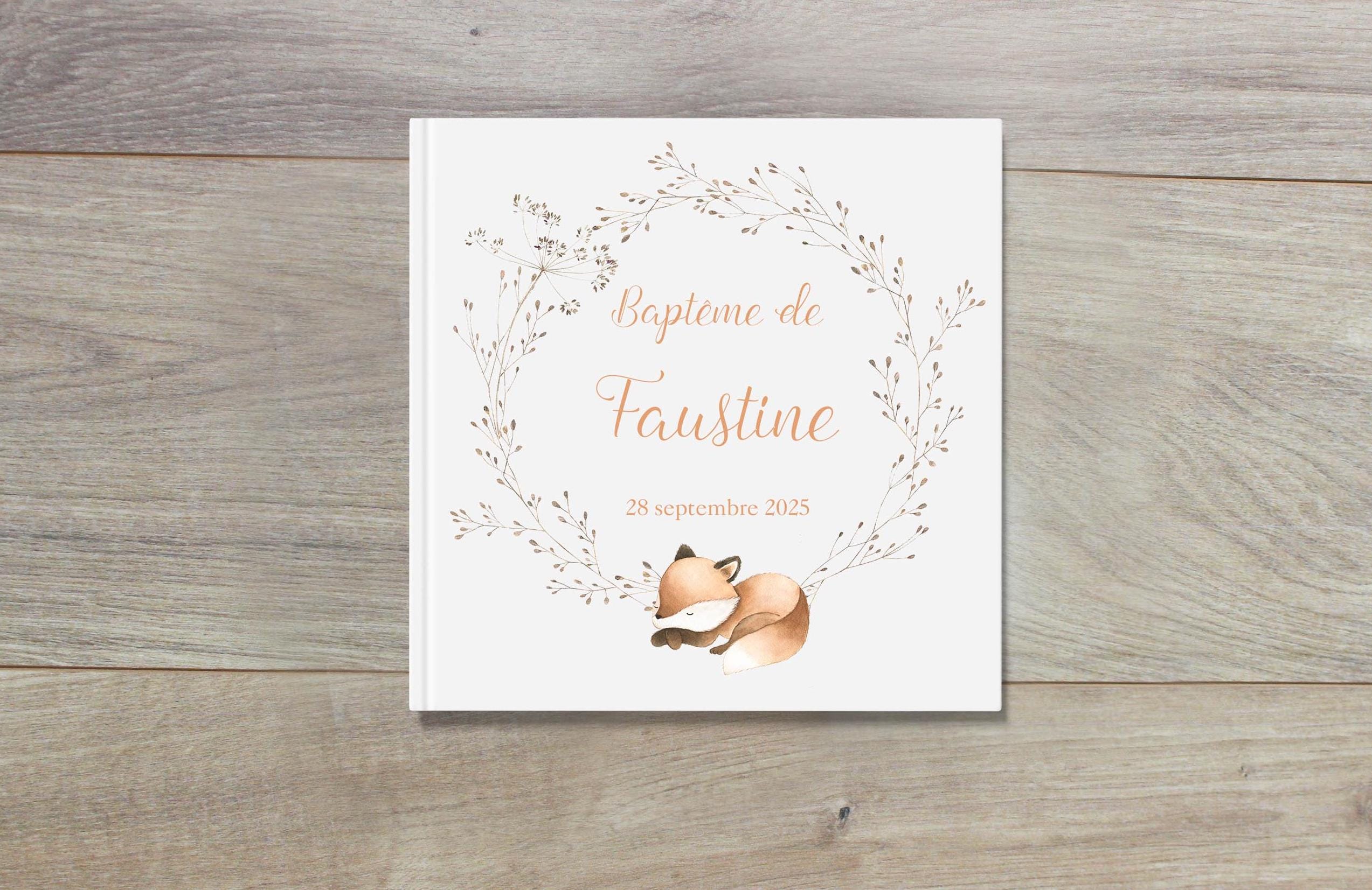 Livre d’or de baptême personnalisé avec animaux – Style bohème
