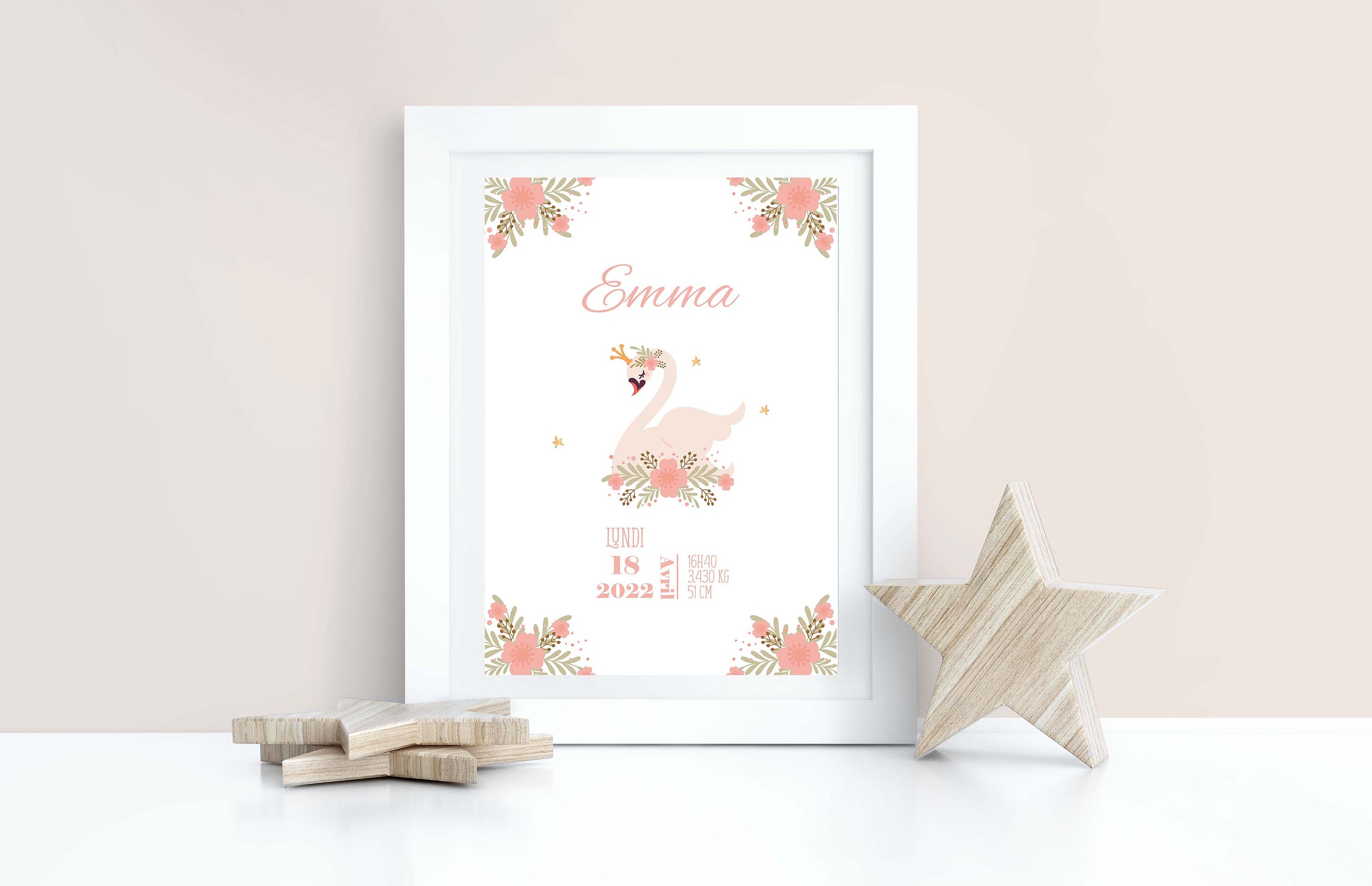 Affiche Naissance Personnalisée - Affiche Bébé Cadeau Personnalisé Affiche Cygne