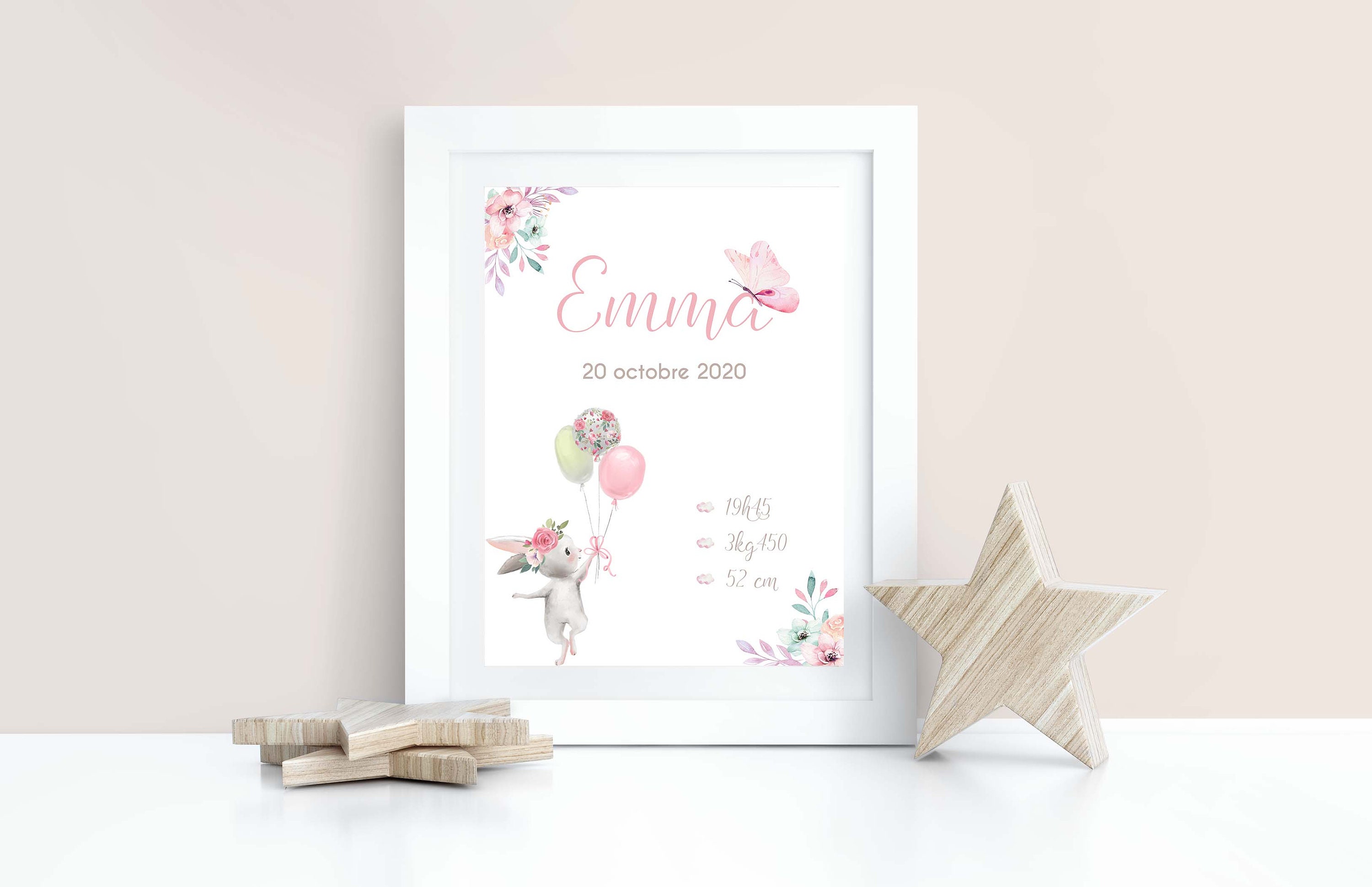 Affiche Naissance Personnalisée - Affiche Bébé Cadeau Personnalisé