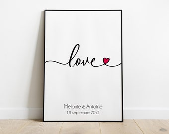 Affiche personnalisée couple - Cadeau couple - Saint Valentin - Affiche Saint Valentin-Cadeau Noel