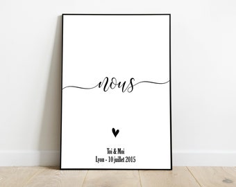 Affiche personnalisée couple - Cadeau couple - Saint Valentin - Affiche Saint Valentin-Cadeau Noel