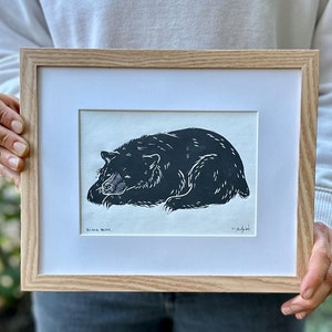 Black Bear Block Print Handmade Unique Art Print Linocut