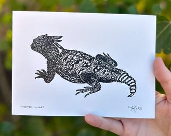 Horned Lizard Hand-carved Linocut Print