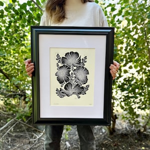 Matilija Poppies Block Print Handmade Unique Linocut Art