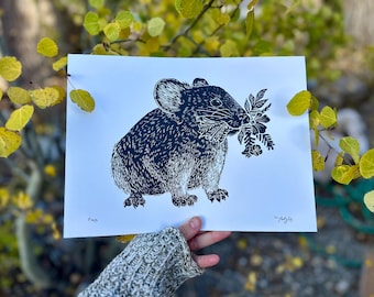 Pika Hand-carved Linocut Print