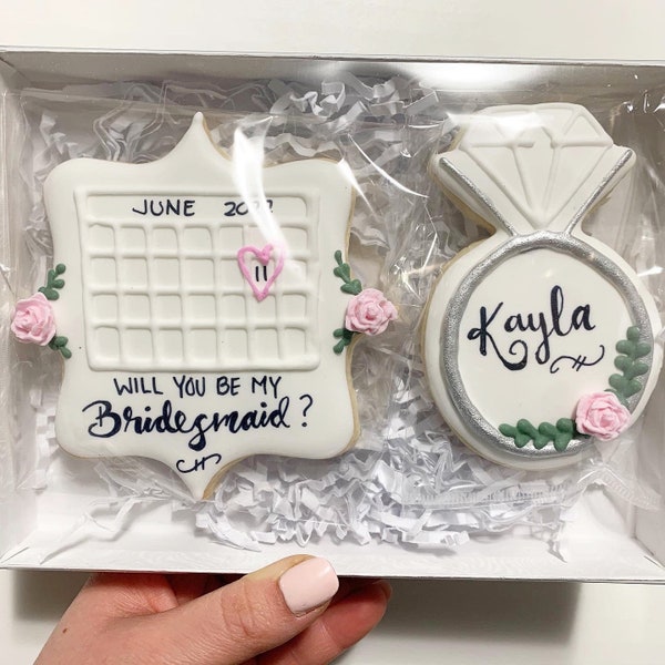 Bridesmaid proposal cookies. 1 set (ring and calender) boxed and sealed