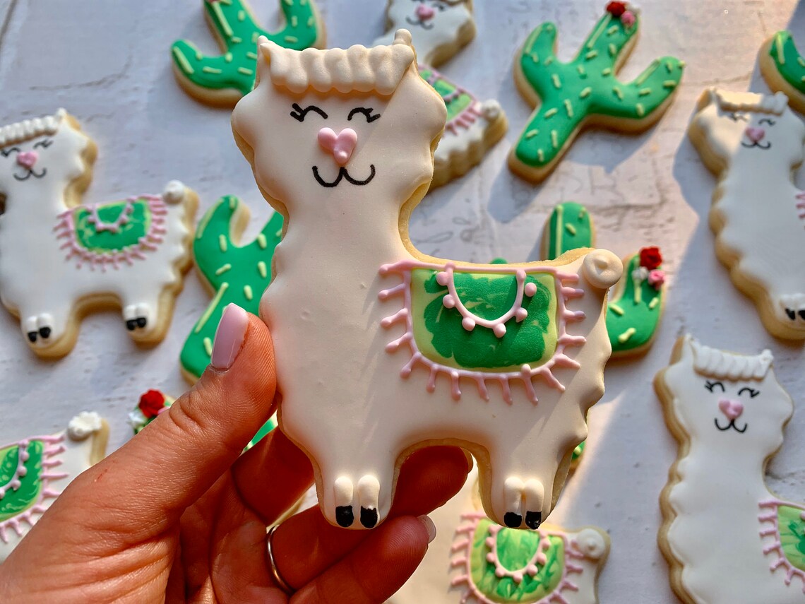 Llama and Cacti Sugar Cookies 1 DOZEN Etsy