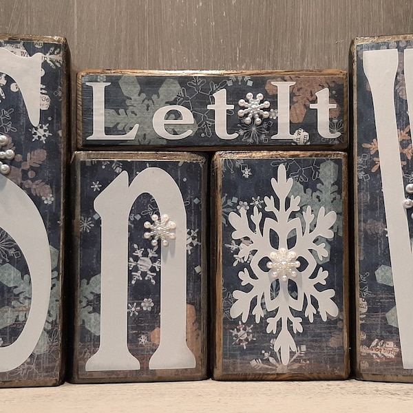 Winter, Christmas, Snow, Word Blocks, Shelf/Mantle Décor, Holiday Blocks