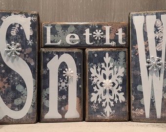 Winter, Christmas, Snow, Word Blocks, Shelf/Mantle Décor, Holiday Blocks