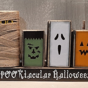 Halloween ~ Spooktacular ~ Spooky ~ Mummy ~ Ghost ~ Pumpkin ~ Jack-O-Lantern ~ Frankenstein Monster ~ Autumn ~ Fall ~ Wood Decor