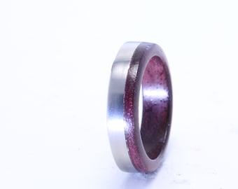 Purple Heart Wood Titanium Ring, Lightweight Couple Ring