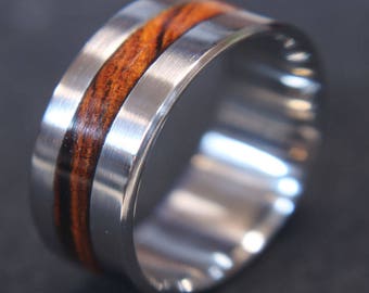 Titanium & Iron wood inlay wedding band,custom ring.