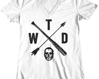 Womens The Walking Dead Team Daryl Dixon vs Team Negan Junior Fit V-Neck T-Shirt