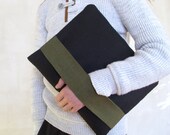 New Macbook Case, Laptop Case, Macbook Pro Case, Mac book Air Case, Surface Pro 3 Case, 17 inch Laptop Bag- Black/Moss Color Linen Case
