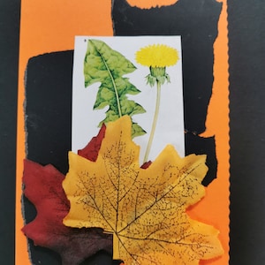 Cartão de felicitações com colagem artesanal do artista britânico Dandelion Maple Leaf Decor