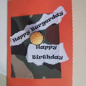 Happy Burgerday Joyeux anniversaire fait à la main 3D Carte de vœux orange garçons adolescent
