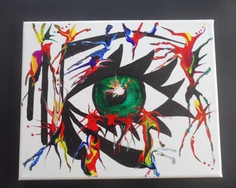 Oeuvre d&#39;art unique originale en acrylique abstraite « EYE 2 » non encadrée sur TOILE par l&#39;artiste britannique H.Dressekie