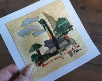 Petit collage artistique « Mini Landscape 1 » par un artiste britannique... Technique mixte sans cadre, petite oeuvre originale et unique. Cadeau de Noël abordable.