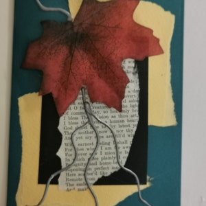 Original Collage 3D Grußkarten mit Blatt, und Vintage Poesiebogen, UK Künstler