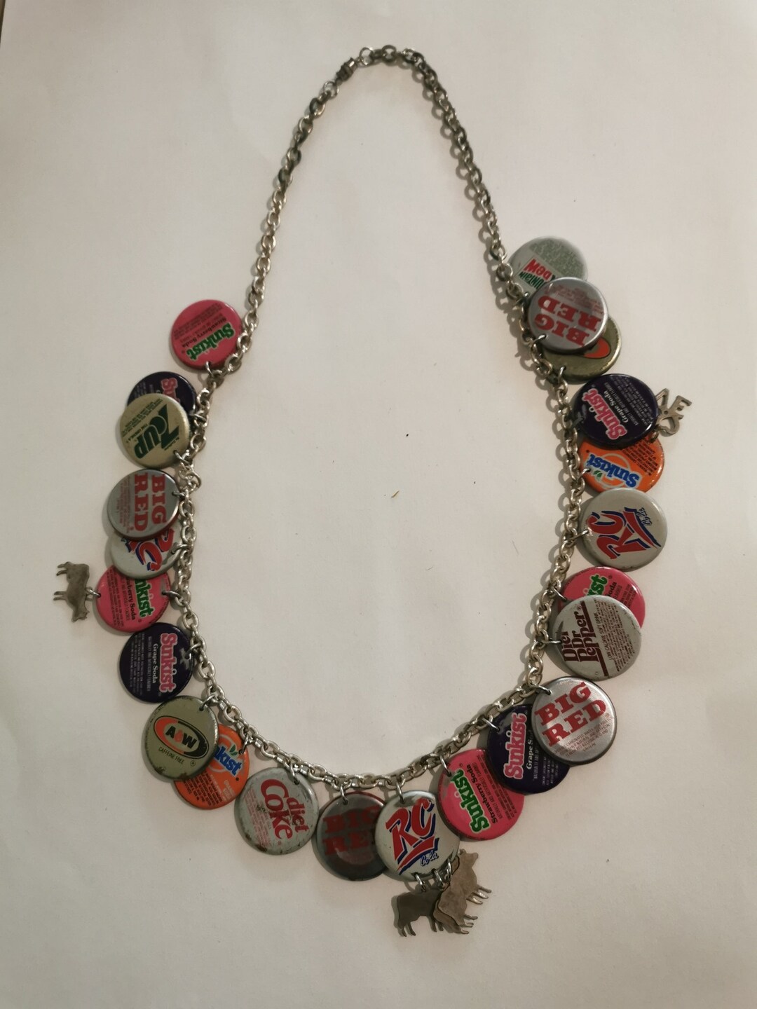 Vintage Bottle Top Necklace With Cow Pics on Rear. Lovely Unusual Piece