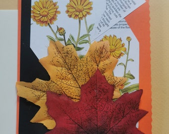 Collage Greeting card by UK artist Leaves, flowers original handmade