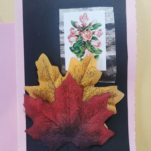 Grußkarte Handgemacht UK Collage Ahorn Blätter floral