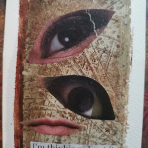 Original Unique Collage Gelli Art &#39;I&#39;m Thinking About It?&#39; by UK Artist ..unframed