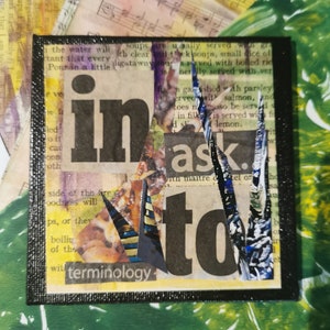 Small Collage Art &#39;INTO &#39; by UK Artist ..Mixed Media on canvas board, unframed , original artwork. Affordable Unique Gift