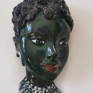 Green Lady 1950's repro wall plaque retro kitsch  woman's head plaster chalkware cast and  painted in UK