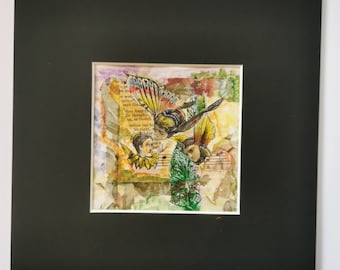 Vintage Fairy Collage Art: Mixed Media Original Artwork (8"x8" Mounted)