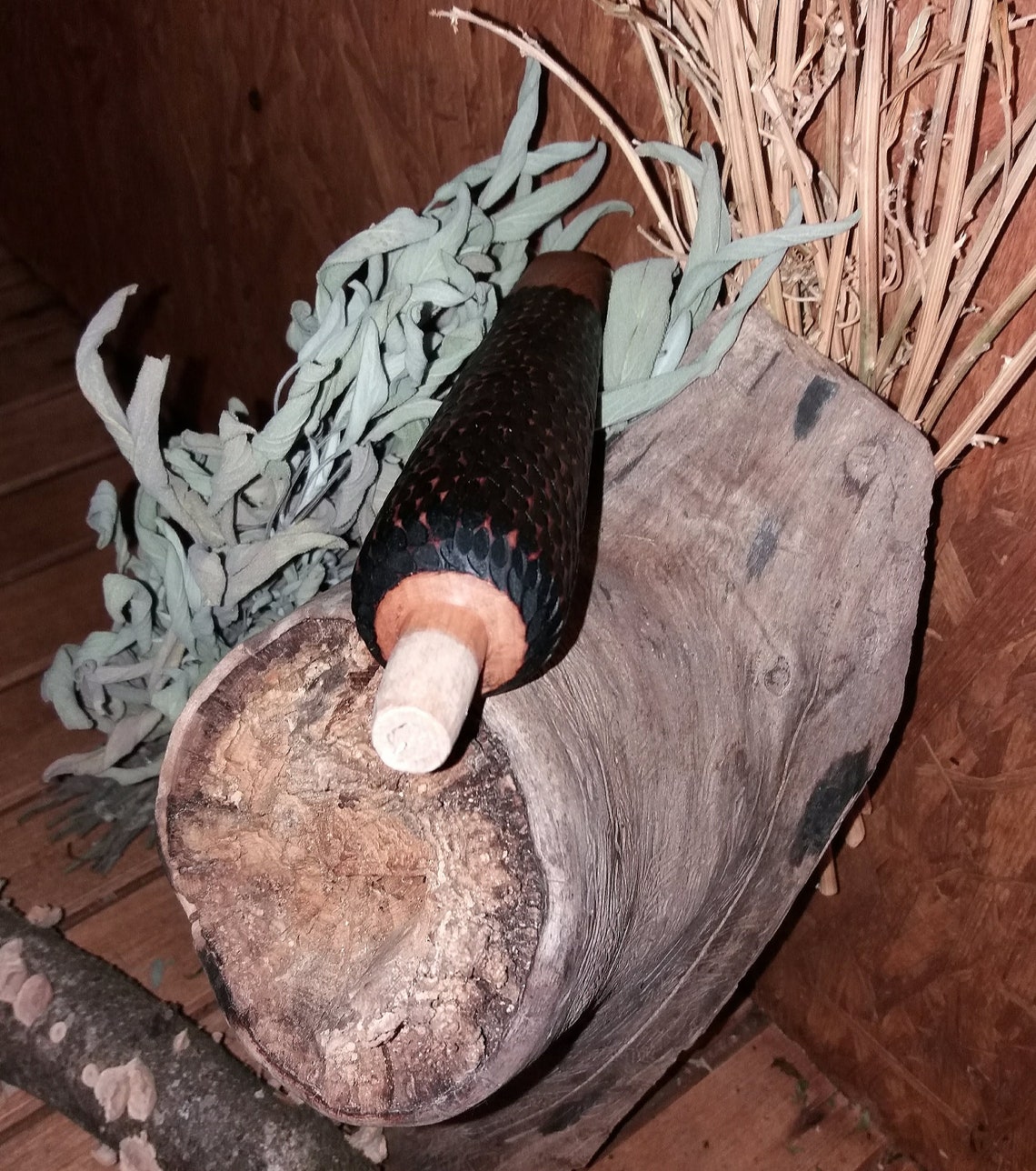 Shaman Native Pipe holder wooden. Total length 21 cm. Burnt Etsy