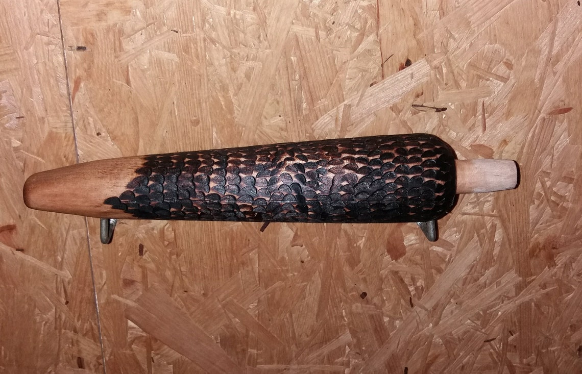 Shaman Native Pipe holder wooden. Total length 21 cm. Burnt Etsy