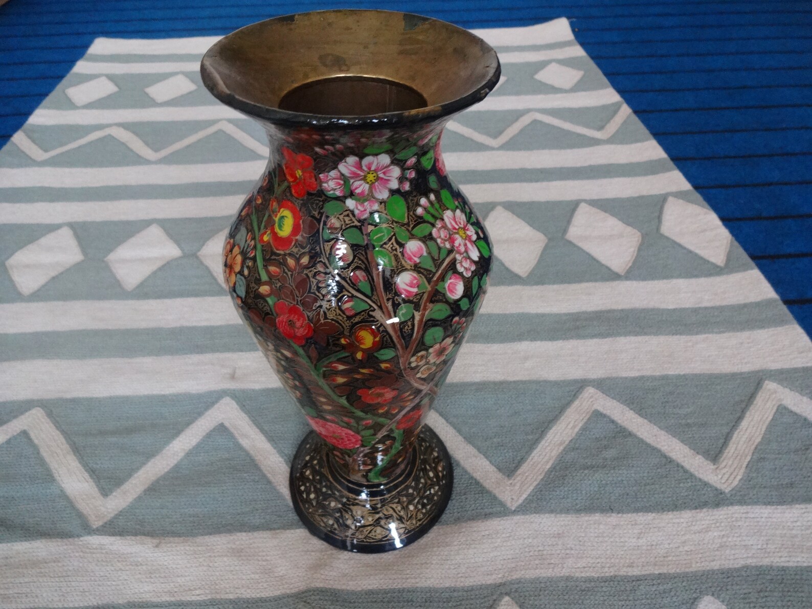 Vintage kashmir papier mache handmade hand painted flower vase Etsy