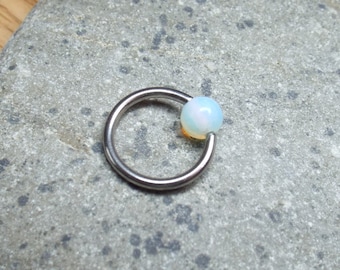 Moonstone Nipple Ring Captive Bead Ring Septum Ring Surgical Steel 14 gauge