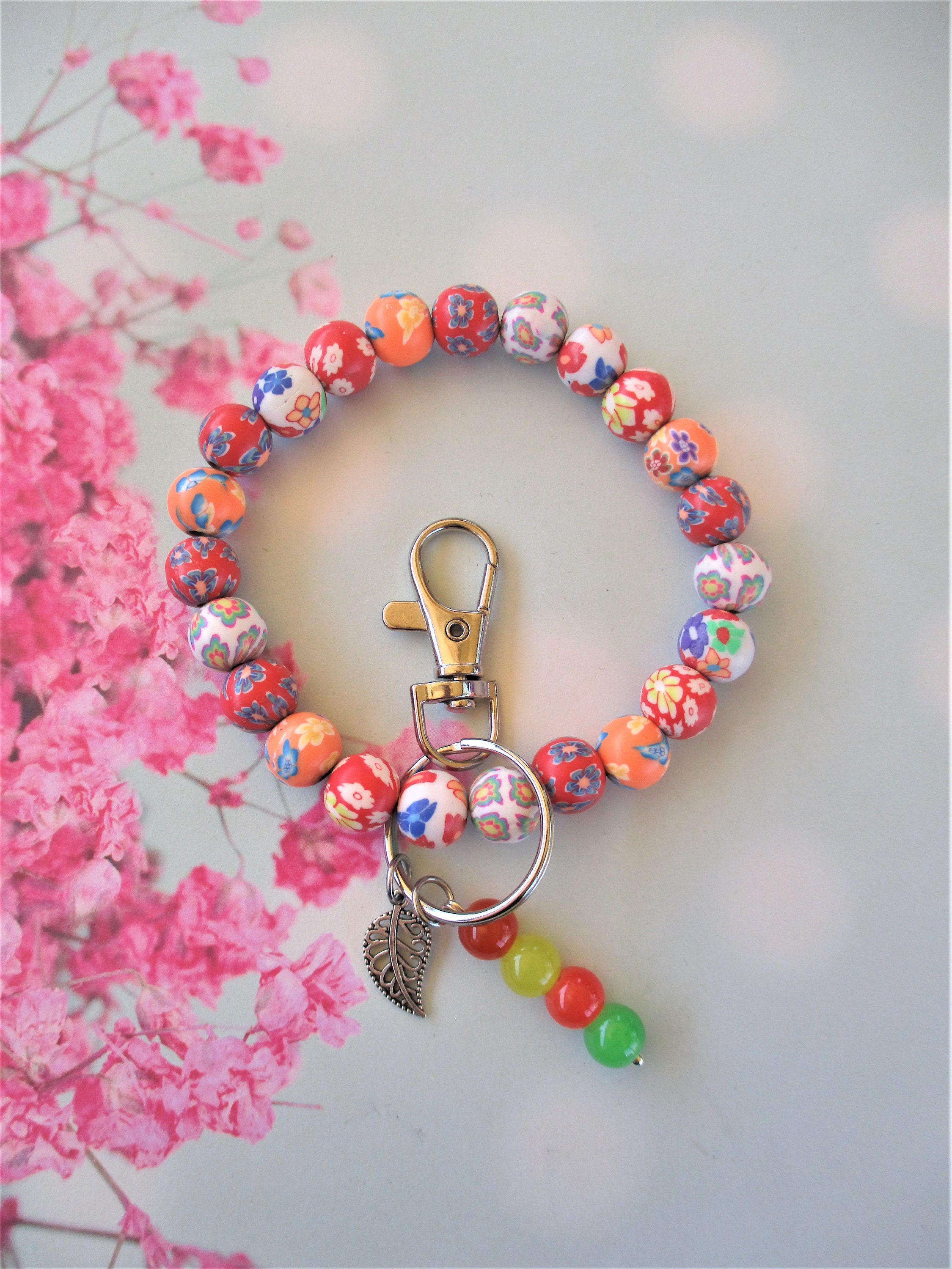 Key Chain Bracelet Multi Color Polymer Clay Beads Etsy