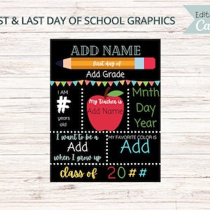 Chalkboard Sign First & Last Day of School Editable Digital Download, Instant Download!