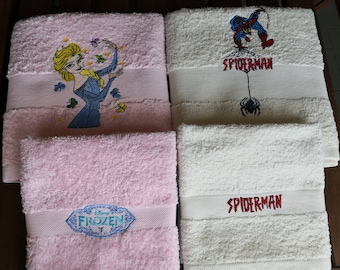 ASCIUGAMANI set viso+ospite, bath towels set, in spugna di cotone, ricamati, personalizzati frozen, spiderman, monograms