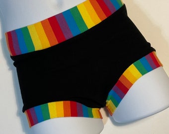 Tuck Buddies 2.0 KIDDOS - boyshort style tucking underwear for transgender kids - black with rainbow stripe