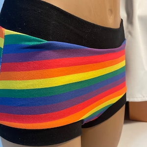 Tuck Buddies 2.0 ADULT - Transfemme / AMAB boyshort style tucking underwear. 1 pair of Tuck Buddies - Pride stripe with black bands