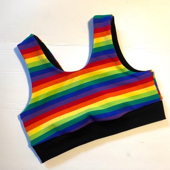 NEW Ready to ship! Crop top, bra top, tank bra, bralette for kiddos - girls - rainbow stripe with black pride
