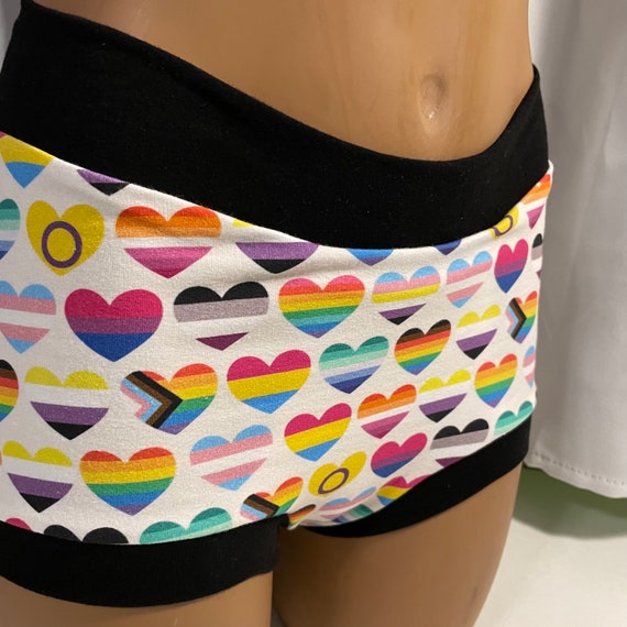 Tuck Buddies 2.0 ADULT - Transfemme / AMAB boyshort style tucking underwear. 1 pair of Tuck Buddies - pride flag hearts