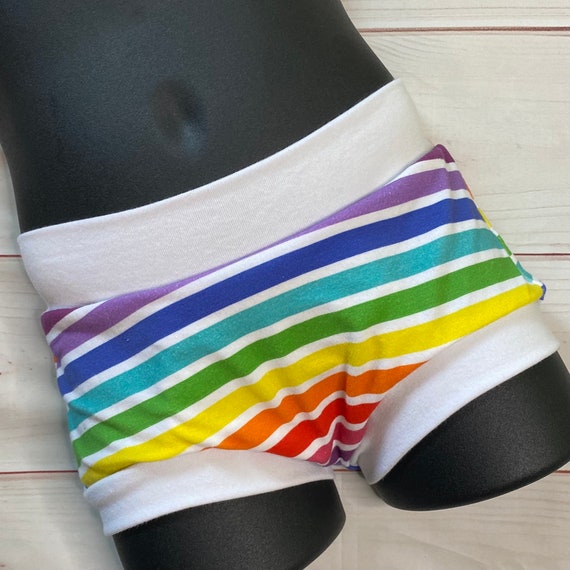 Tuck Buddies 2.0 KIDDOS - boyshort style tucking underwear for transgender kids - white rainbow stripe