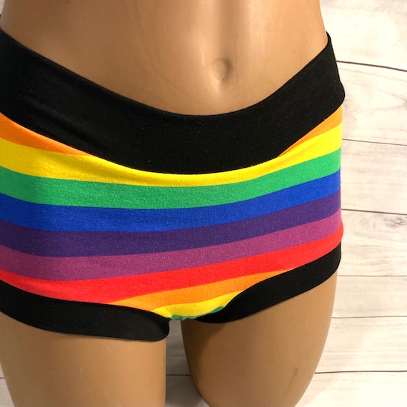 Tuck Buddies 2.0 ADULT - Transfemme / AMAB boyshort style tucking underwear. 1 pair of Tuck Buddies - Rainbow Pride Stripe w black trim