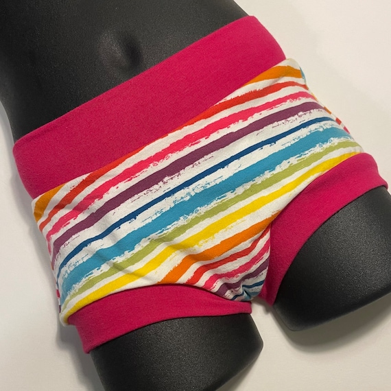 Tuck Buddies 2.0 KIDDOS - boyshort style tucking underwear for transgender kids - rainbow scribble stripe