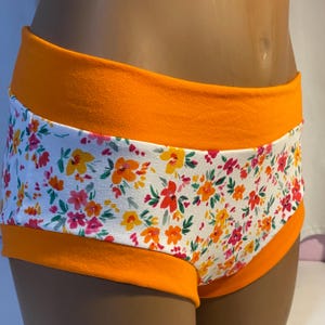 LGBTQ+ Tuck Buddies Trans femme/AMAB boyshort or bikini style tucking panties. 1 pair gender affirming panty, tangerine floral