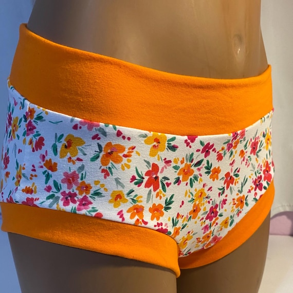 Limited Edition! Tuck Buddies Boyshort Panties: Gender Affirming Underwear - Tangerine Floral
