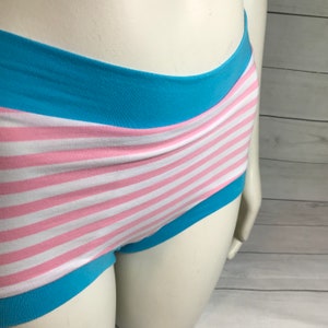 Tuck Buddies 2.0 ADULT Transfemme / AMAB Boyshort Style Tucking Underwear.  1 Pair of Tuck Buddies Pink Stripe Blue Bands Trans Pride -  Denmark